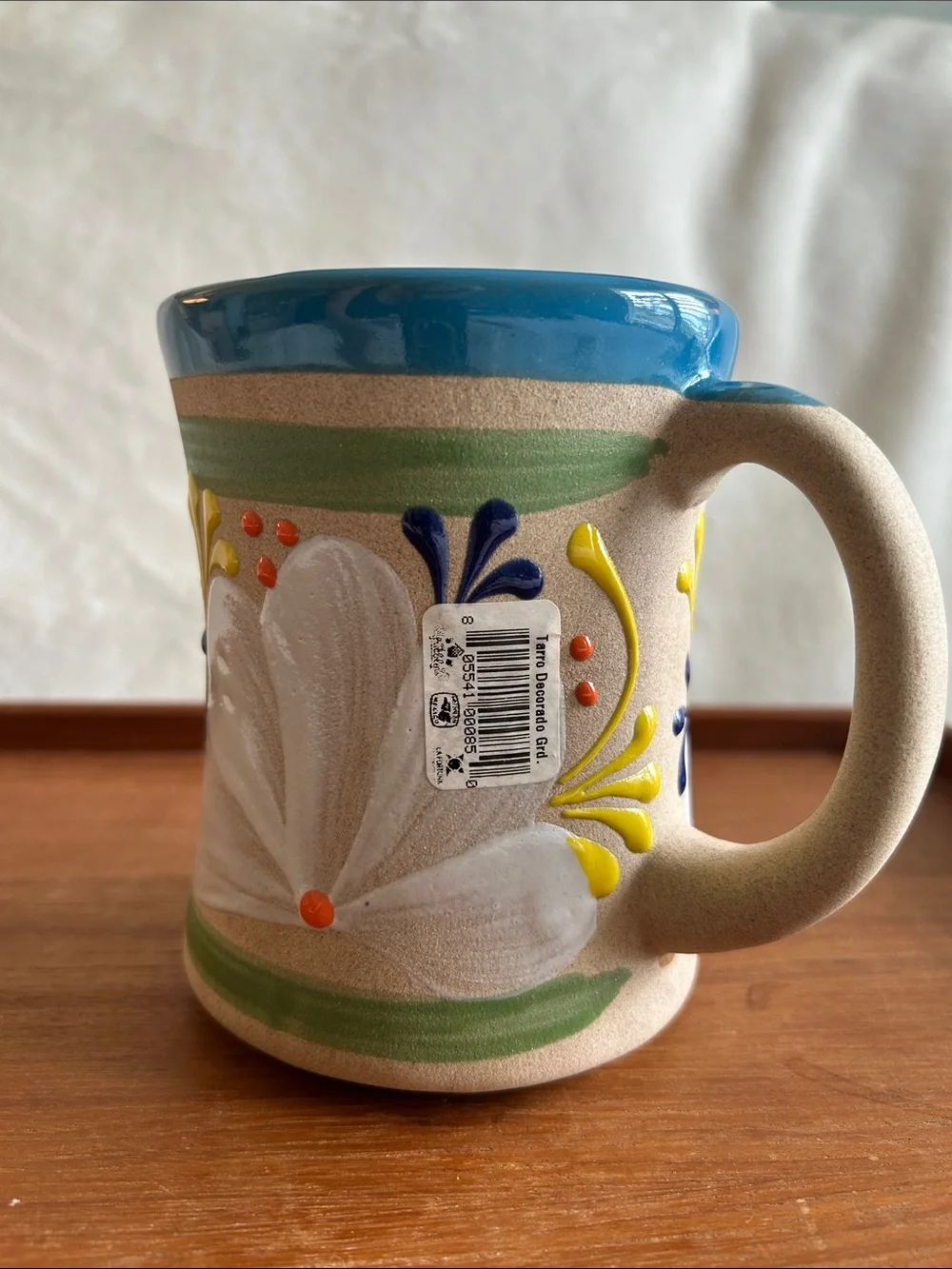 Textured Floral Baked Clay Coffee Mug Hand-Painted